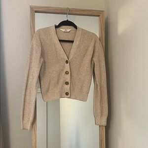 Women’s Cropped V-Neck Button Front Cardigan Sweater - Beige
